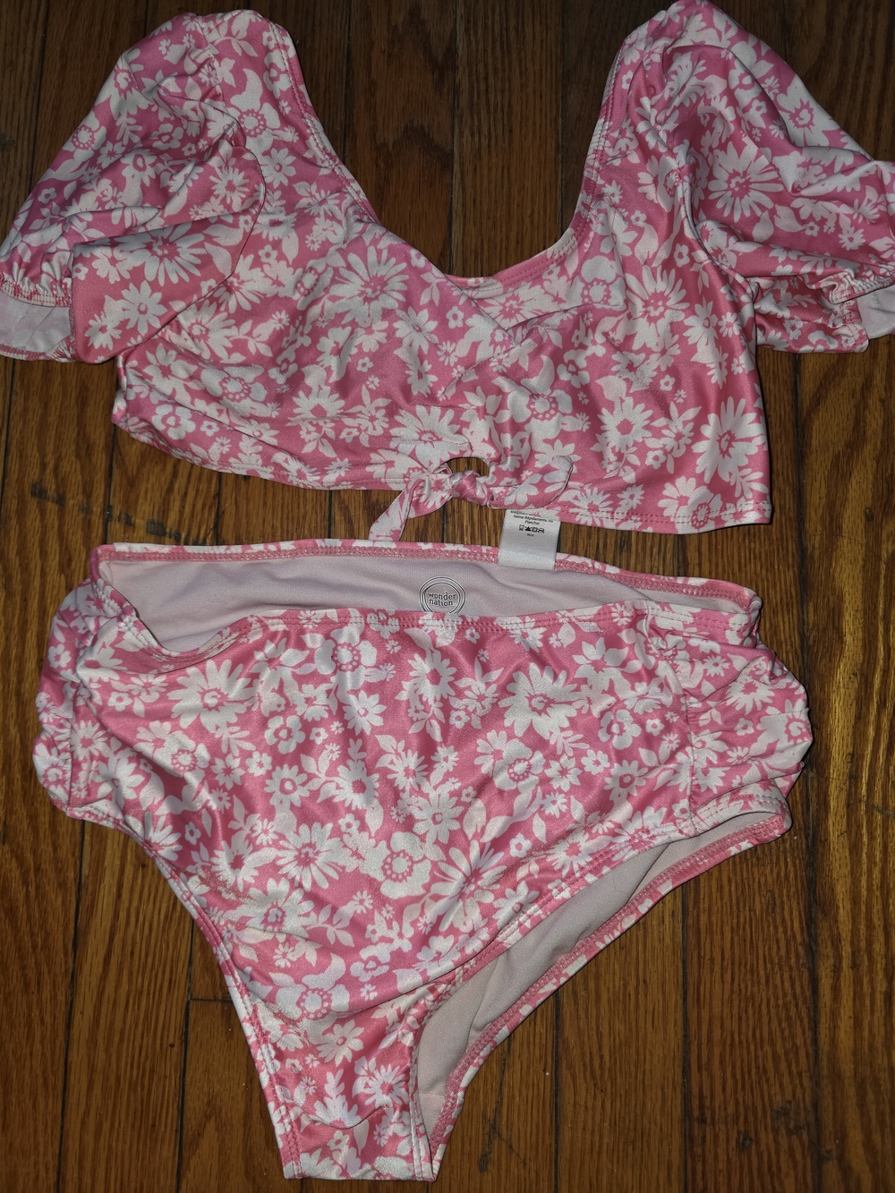 wonder nation Pink and White Floral Ruffle Two-Piece Swim Set